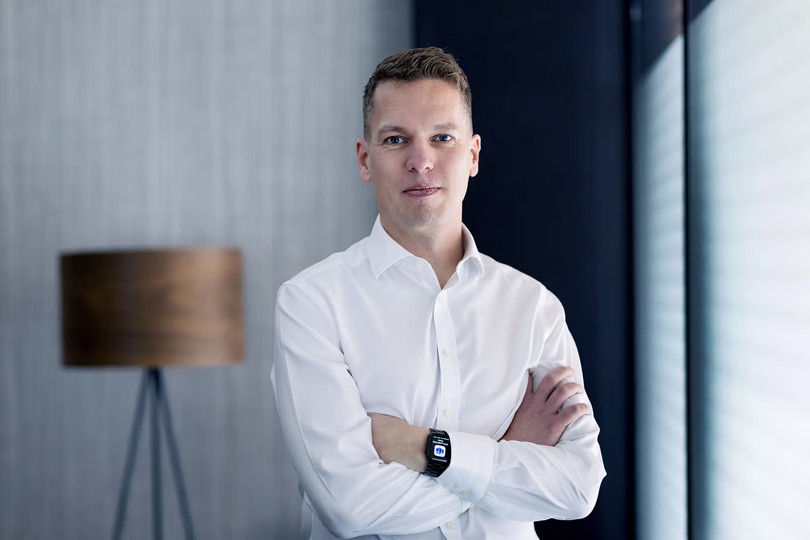 Corporate photographer capturing executive portraits during a UK business assignment